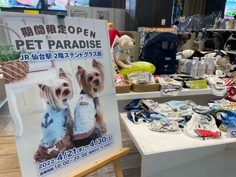 仙台駅でペットグッズのお店『PET PARADISE』が出店中！